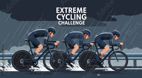 Extreme Cycling Race in Stormy Weather Illustrating Endurance and Athleticism