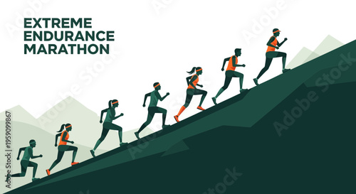 Extreme Endurance Marathon Challenge Runners Ascending Steep Terrain