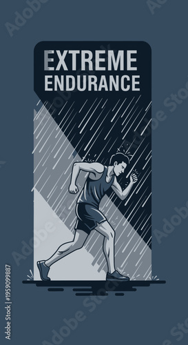 Extreme Endurance Runner Pushing Through Challenging Weather Conditions