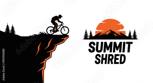 Extreme Mountain Biker Silhouetted Against Dramatic Sunset Cliff Edge