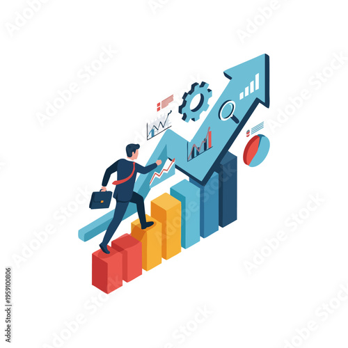 Wallpaper Mural Businessman climbing growth chart with data analysis elements. Torontodigital.ca