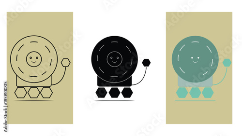 Cartoon School Bell and Fire Alarm Icon Set with Cute Smiley Character Face