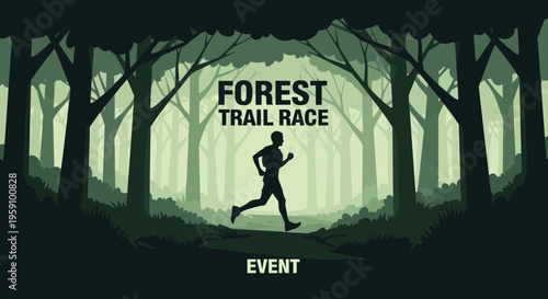 Forest Trail Race Silhouette Amidst the Verdant Woods for Event Promotion Imagery