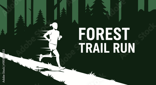 Forest Trail Running Illustration, Nature Inspired Graphic Design for Endurance and Fitness
