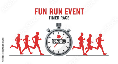 Fun Run Event: A Timed Race with Silhouette Runners and a Stopwatch Display