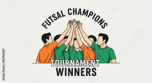 Futsal Champions Celebrate Tournament Victory and Teamwork in a Stylish Illustration
