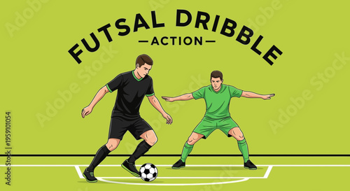 Futsal Dribble Action Illustrated Depicting Soccer Players In Dynamic Movement
