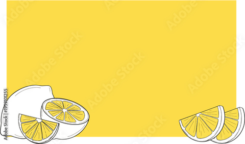yellow background with fresh whole and half, slice lemon on side. banner frame. perfect for summer spring sale and promotion