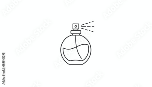 Perfume Bottle Spraying Fragrance, Minimalist Line Art Icon