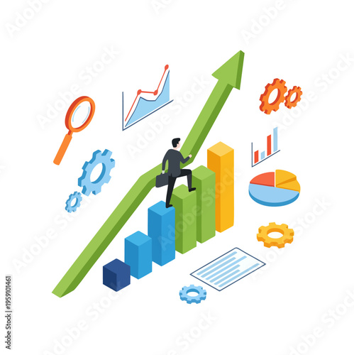 Wallpaper Mural Businessman climbing growth chart with financial data analysis. Torontodigital.ca