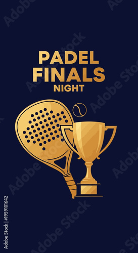 Golden Padel Championship Trophy And Racket Night Event