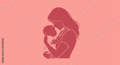 Mother tenderly holding and kissing her baby in a loving embrace illustration