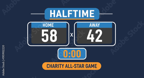 Halftime Scoreboard Depicting Home and Away Scores for an Exciting Charity All-Star Game