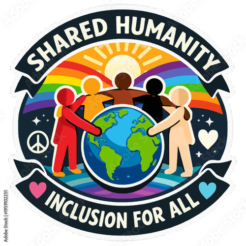 Shared Humanity Emblem Representing Inclusion, Diversity, and Global Unity | Inclusion Sticker Symbolizing Equal Respect and Compassion for All | Minimalist Human Connection Icon Promoting Social 