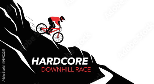 Hardcore Downhill Mountain Biker Racing Down Steep Terrain
