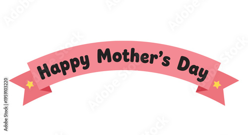 Pink Happy Mother's Day Banner with Yellow Stars on White Background