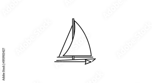 Minimalist Line Art Sailboat Icon, Vector Illustration of a Sailing Boat on White Background