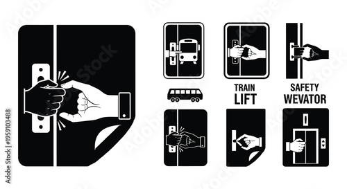 Black and white icons depicting elevator and train call buttons