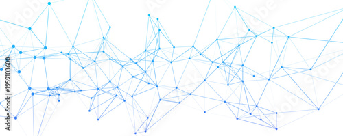 Abstract blue network pattern with connected dots and lines representing technology, data, global communication, and innovative science concepts.