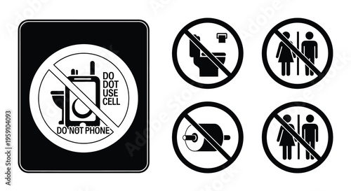 Prohibited signs depicting toilet use smoking and gendered facilities