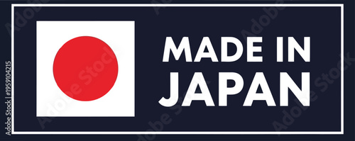 Made in Japan label with national flag icon for product packaging and manufacturing quality assurance