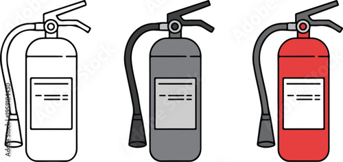 Professional fire truck emergency vehicle icon set featuring fire engine designs in minimalist line art and flat vector styles