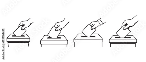 Illustration of hands putting ballots into ballot boxes representing the voting process.