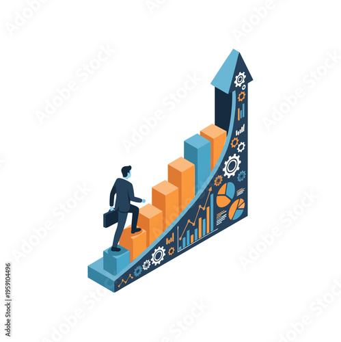 Wallpaper Mural Businessman climbing stairs of growth chart towards success. Torontodigital.ca