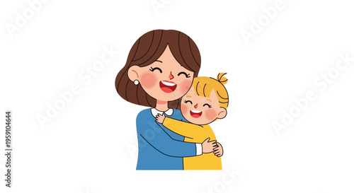 Smiling woman hugging a little child with love and care
