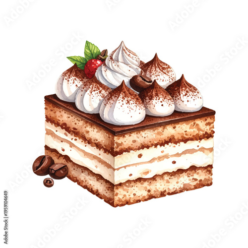 cute tiramisu vector illustration in watercolour style