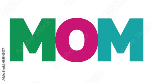 Colorful Mom logo with large letters in green pink and blue hues