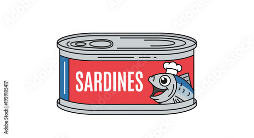 Cartoon Sardines Can with Smiling Fish Chef Character, Vector Illustration