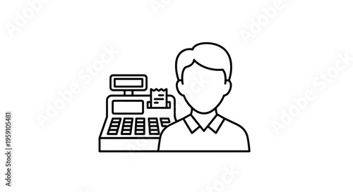 Cashier Icon with Cash Register and Receipt - Business and Retail Concept