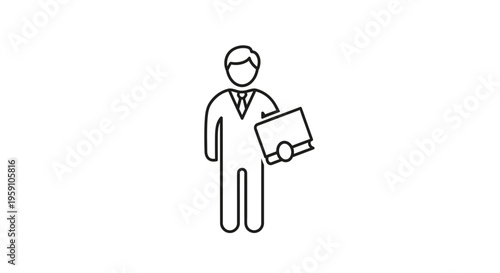 Businessman holding briefcase icon, professional man in suit, business concept, simple line art