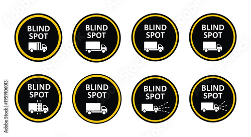 Various warning signs depicting truck blind spots and potential dangers