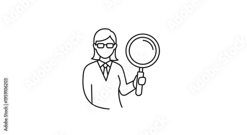 Businesswoman with Magnifying Glass, Searching for Information, Analysis, Investigation