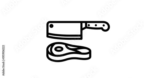 Butcher Knife and Raw Steak Icon - Meat Preparation and Cooking Concept