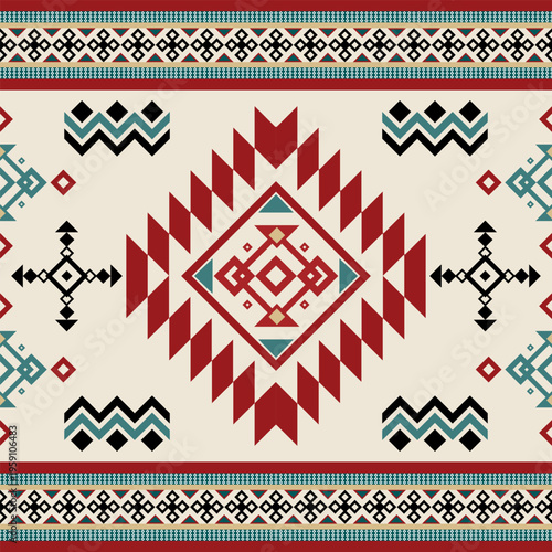 Ethnic Diamond Ornament Pattern Seamless Textile Not AI Generated.Traditional ethnic ornament pattern with central diamond motif.