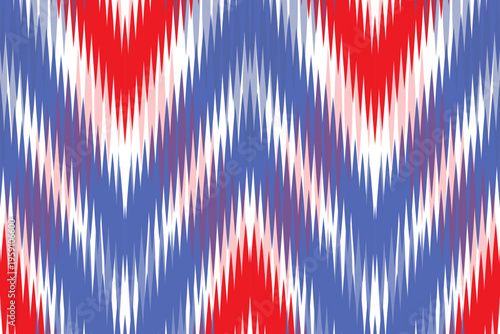 Red Blue Ikat Zigzag Pattern – Bold Textile Design Not AI Generated.Vibrant red and blue zigzag ikat pattern inspired by traditional weaving.