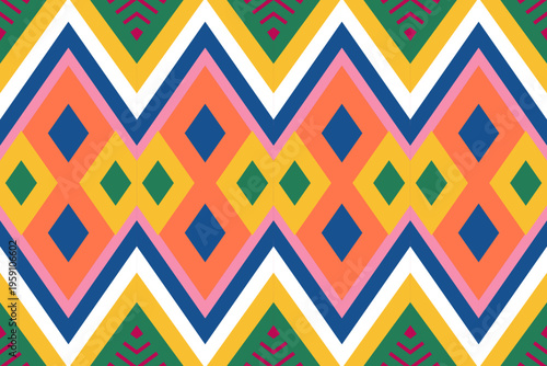Colorful Diamond Chevron Pattern Seamless Background Not AI Generated.Bright and vibrant chevron diamond pattern with geometric symmetry for modern design use.