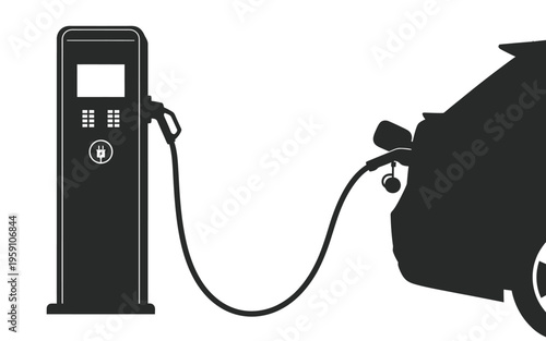 Ev charging station with car silhouette icon for electric vehicle transport.
