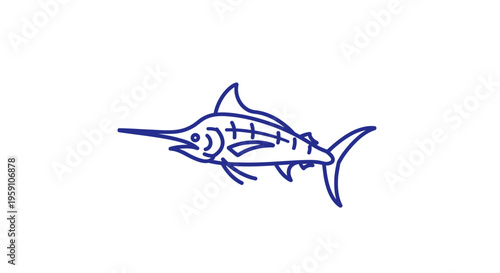 Blue Marlin Fish Silhouette, Ocean Wildlife, Sport Fishing Icon