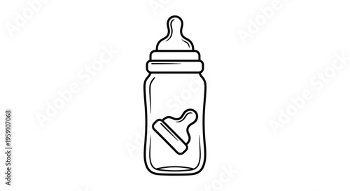Baby Bottle Icon, Line Art, Simple Vector Illustration