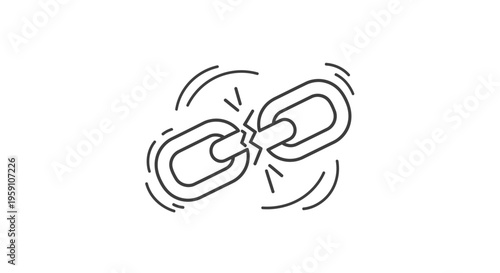 Broken Chain Link Icon, Symbol of Disconnection, Weakness, and Failure