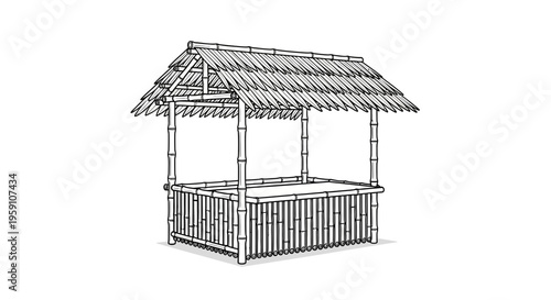 Bamboo Hut Structure Sketch - Tropical Market Stall or Shelter