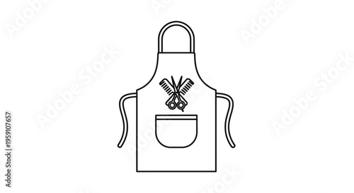 Barber Apron Icon with Scissors and Comb - Vector Illustration