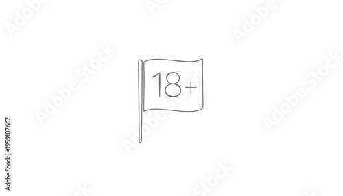 18 Plus Flag Icon, Age Restriction Symbol, Adult Content Warning, Minimalist Line Art