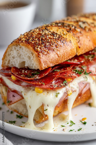 baked Italian sub sandwich on a white plate