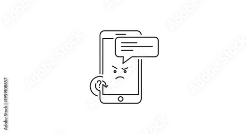 Angry Smartphone with Message Bubble and Reload Icon - Negative Communication Concept
