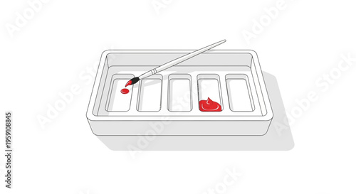 Artist's Paint Palette with Red Paint and Brush